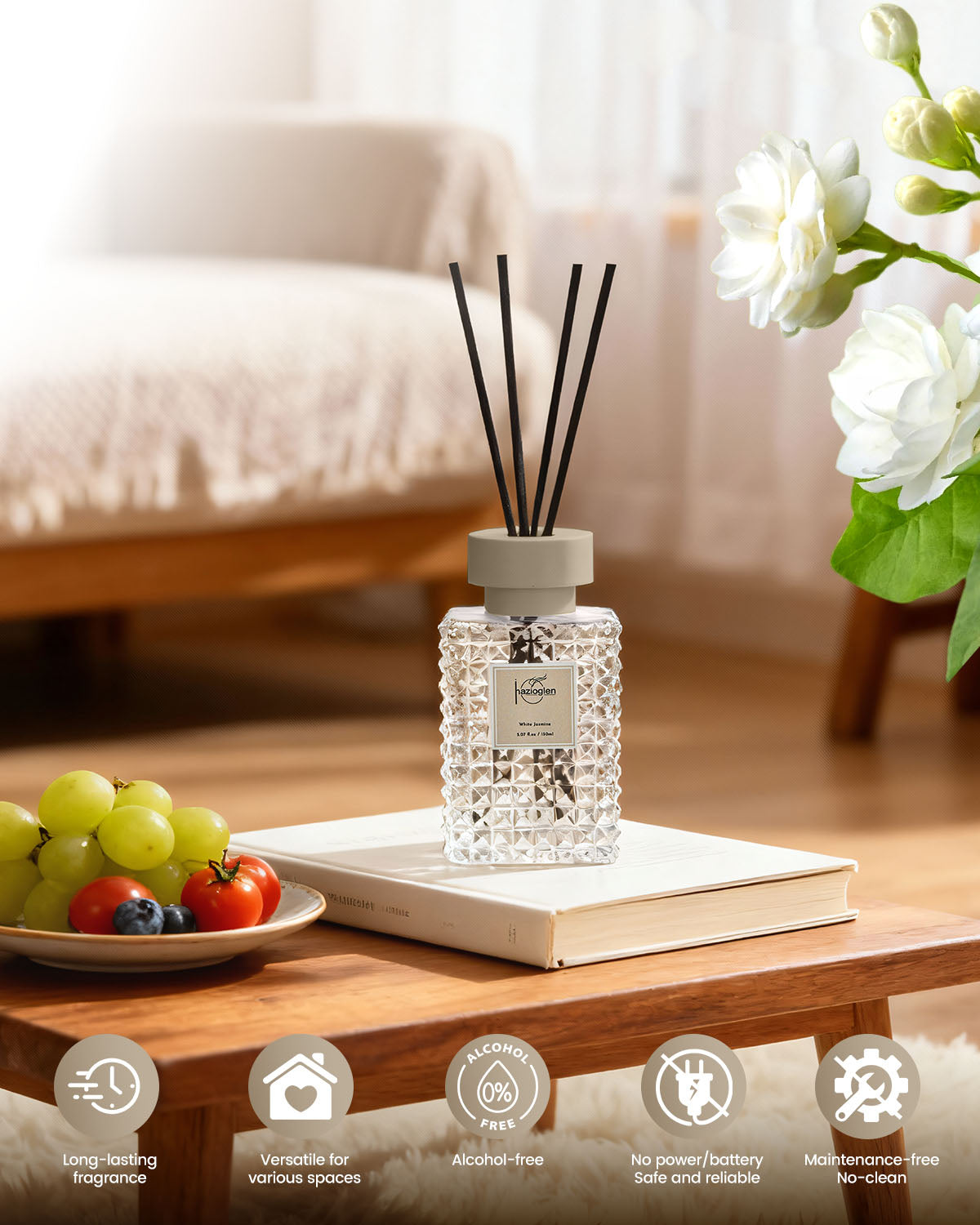 ルームフレグランス、リードディフューザーセット、ホワイトジャスミン(White Jasmine)の香り