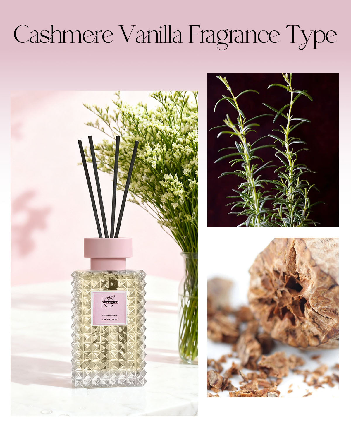 Reed Diffuser Set, Cashmere Vanilla Scent