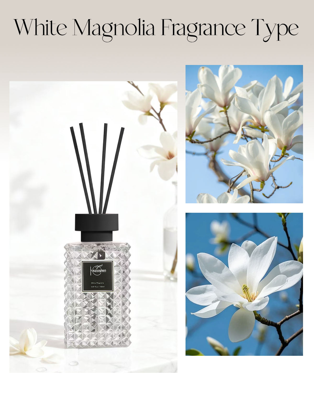 Reed Diffuser Set, White Magnolia Scent