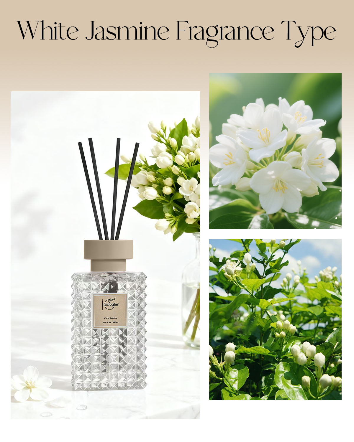 ルームフレグランス、リードディフューザーセット、ホワイトジャスミン(White Jasmine)の香り